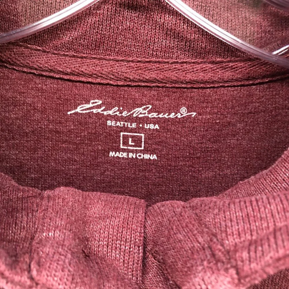 Eddie Bauer Mock Neck Sweatshirt Mens L 1/4 Button‎ Burgundy Wine Pullover